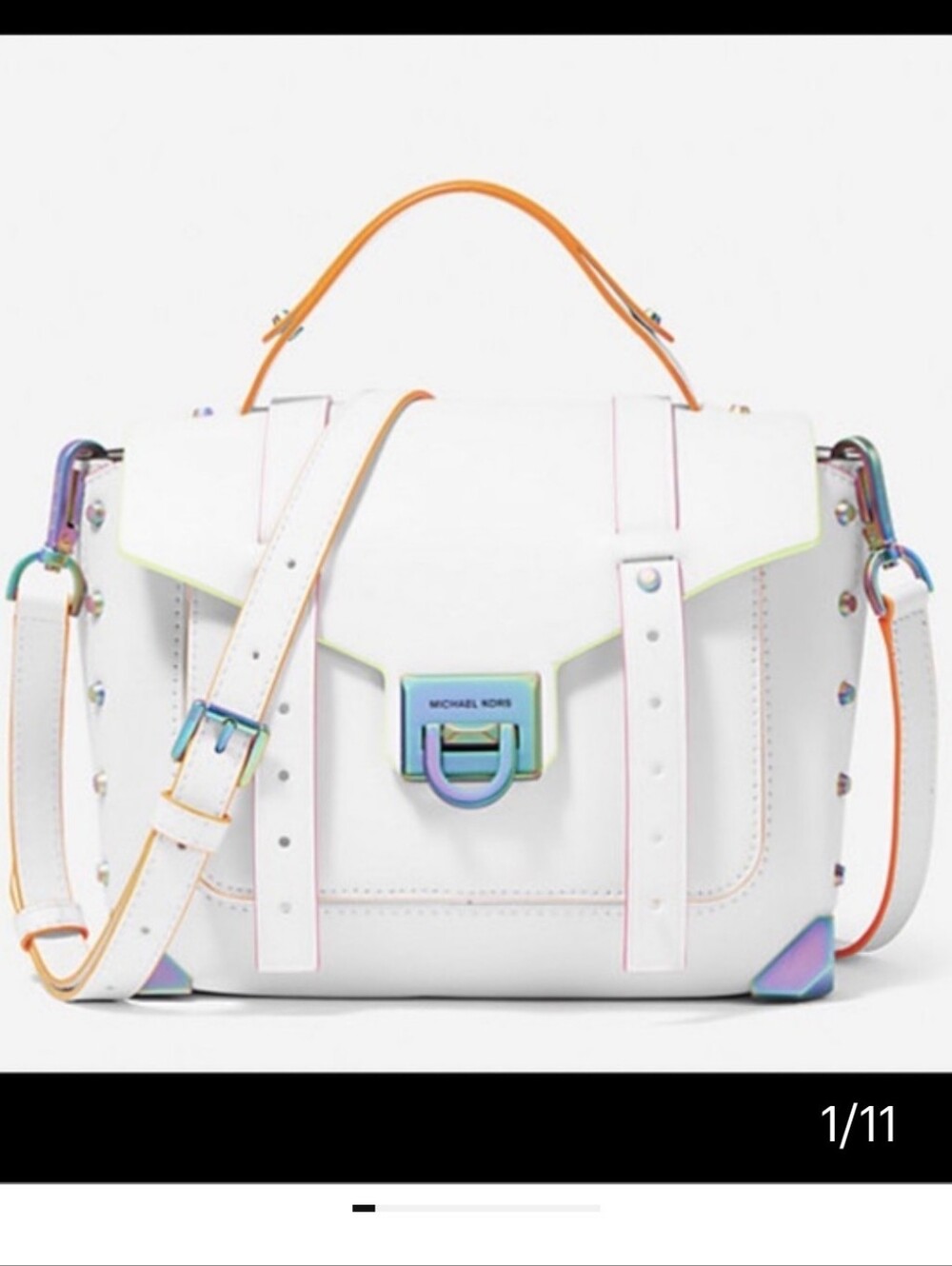 Michael Kors White Satchel with Neon Orange & Pink Trim - Picture 9 of 9